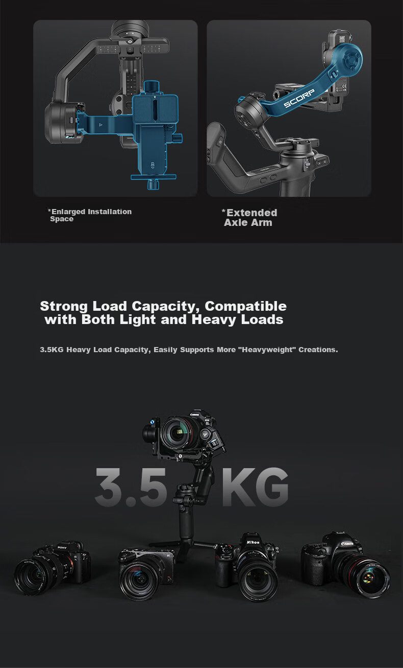 FeiyuTech Scorpion 3 Professional 3-Axis Stabilizer for Mirrorless and DSLR Cameras Live Streaming Handheld Gimbal AI Tracking Camera Stabilizer 5