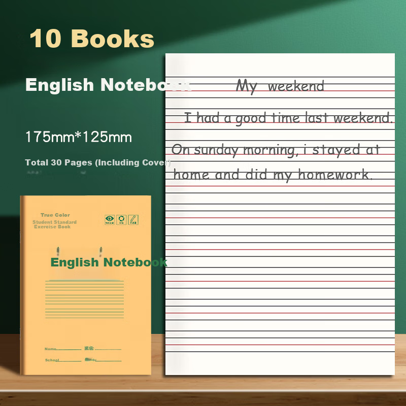 TRUECOLOR 36K Exercise Book National Standard Practice Book English Notebook Complete Set Chinese Writing Notebook Kindergarten Handwriting Copybook Grade 1-2 Popular 10-Pack ZCW-1074