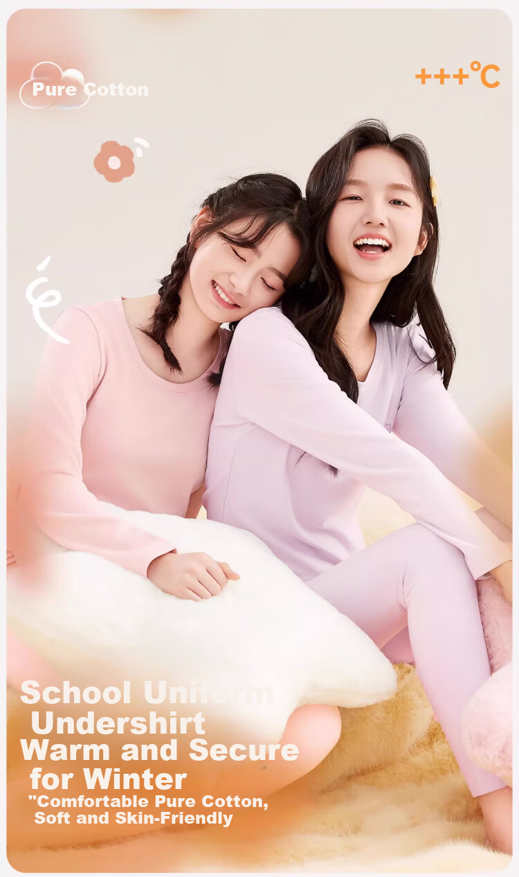 Langsha Junior High School Girls Autumn Winter Cotton Antibacterial Thermal Underwear Set for Teenagers and High School Students 1