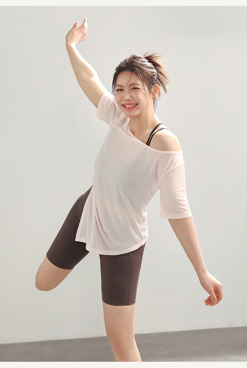 Langsha Women's Sports Pullover Summer Quick-Dry Tencel T-Shirt Plus Size Yoga Fitness Short Sleeve Sportswear 13