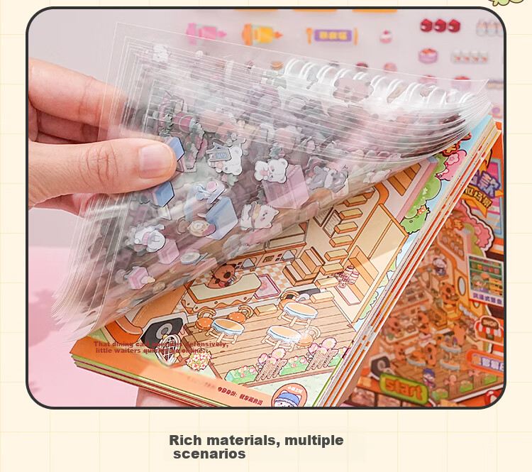 Ziyi 3D Stereoscopic Miniature Scene Sticker Book Capybara Simulation Management Store Children's Girls Journal Game Quiet Book Tonton Simulation Management [TZ1108-03] 6