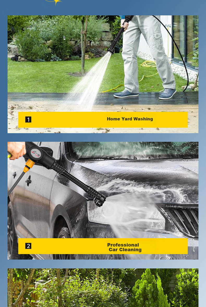 Yiguan Wireless Car Washer Lithium Battery High-Pressure Water Gun Household Electric Cleaning Machine Rechargeable Car Wash Electric Cleaner 20