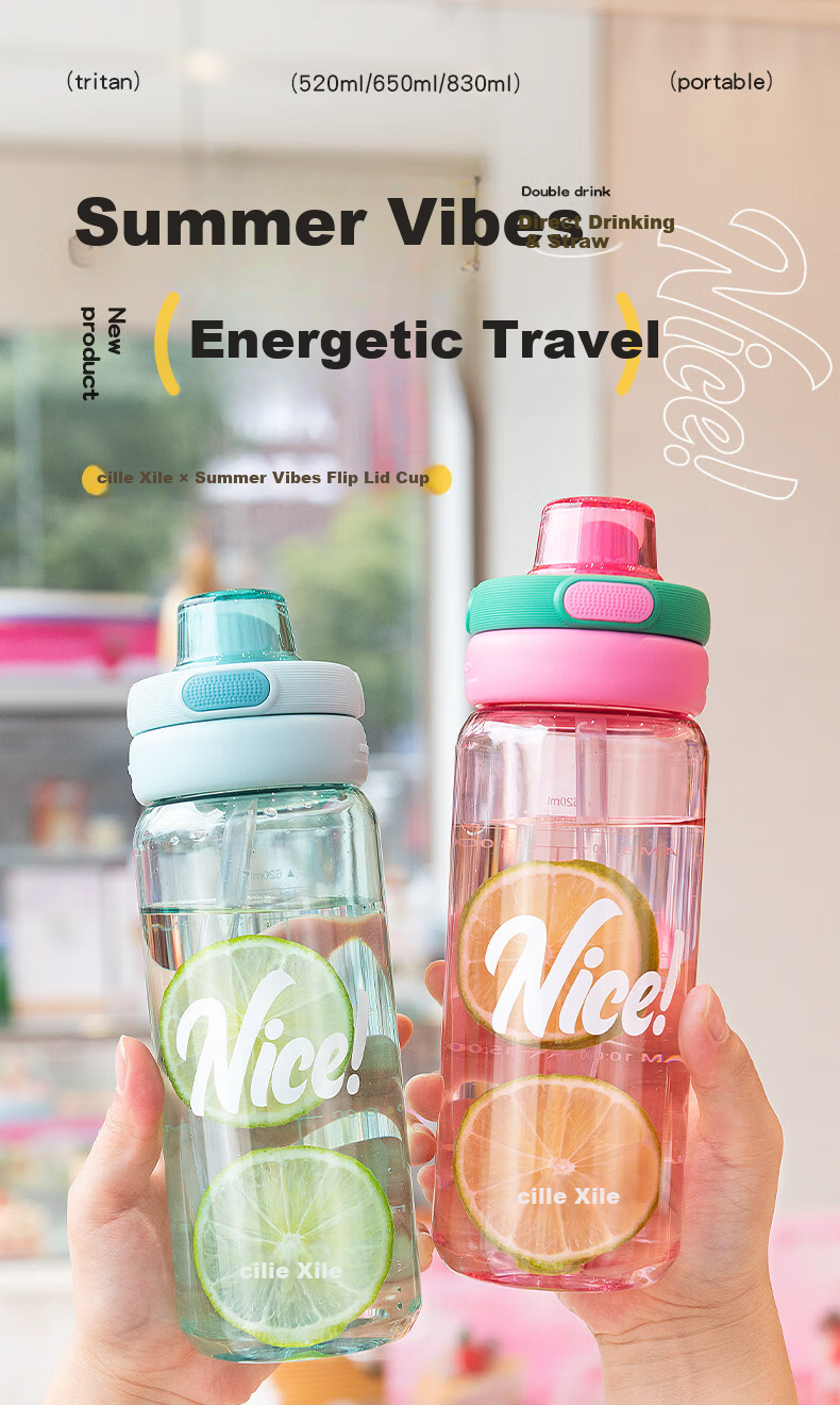 Xile Tritan Large Capacity Water Bottle Women's High-Value Straw Cup Student Outdoor Portable Sports Direct Drinking Cup Summer 1