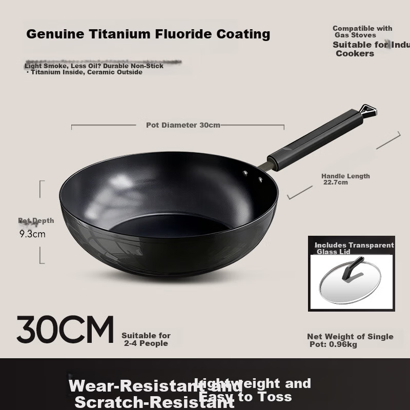 Royalstar Ceramic Non-Stick Stir-Fry Pan Lightweight Titanium Cooking Wok Low Oil Smoke Compatible with Induction and Gas Stoves 30CM