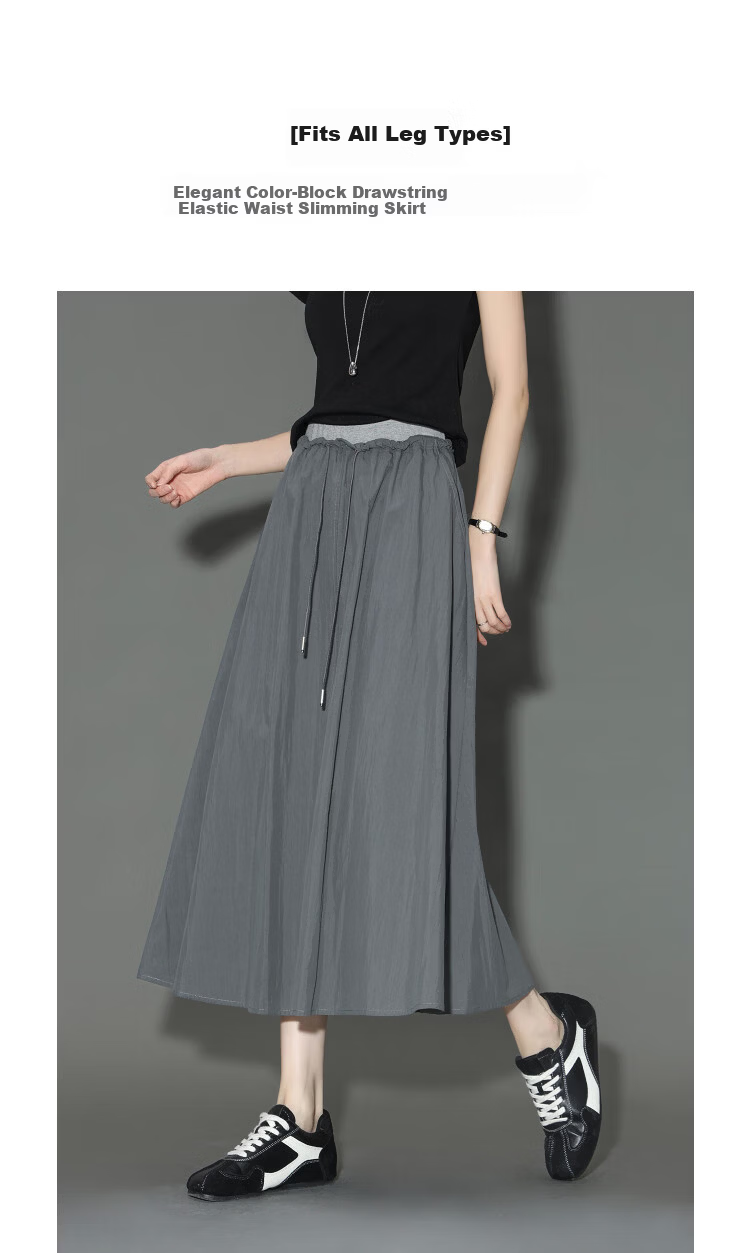Demana Cloud Cotton Series Summer Elegant Colorblock Drawstring Elastic Waist Loose Slimming Midi Skirt for Women Premium Quality 2
