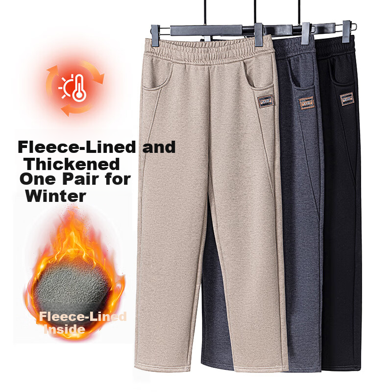 Hengyuanxiang Middle-Aged Women's Winter Fleece-Lined Thick Warm Casual Pants with Elastic Waist for Middle-Aged And Elderly Women, Straight-Leg Trousers 5
