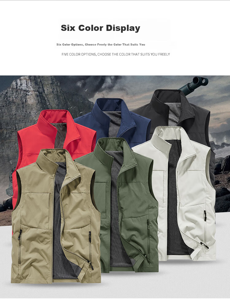 JEEP SPIRIT Men's Outdoor Casual Quick-Dry Vest Breathable Simple Stand Collar Photography Jacket Black L 9