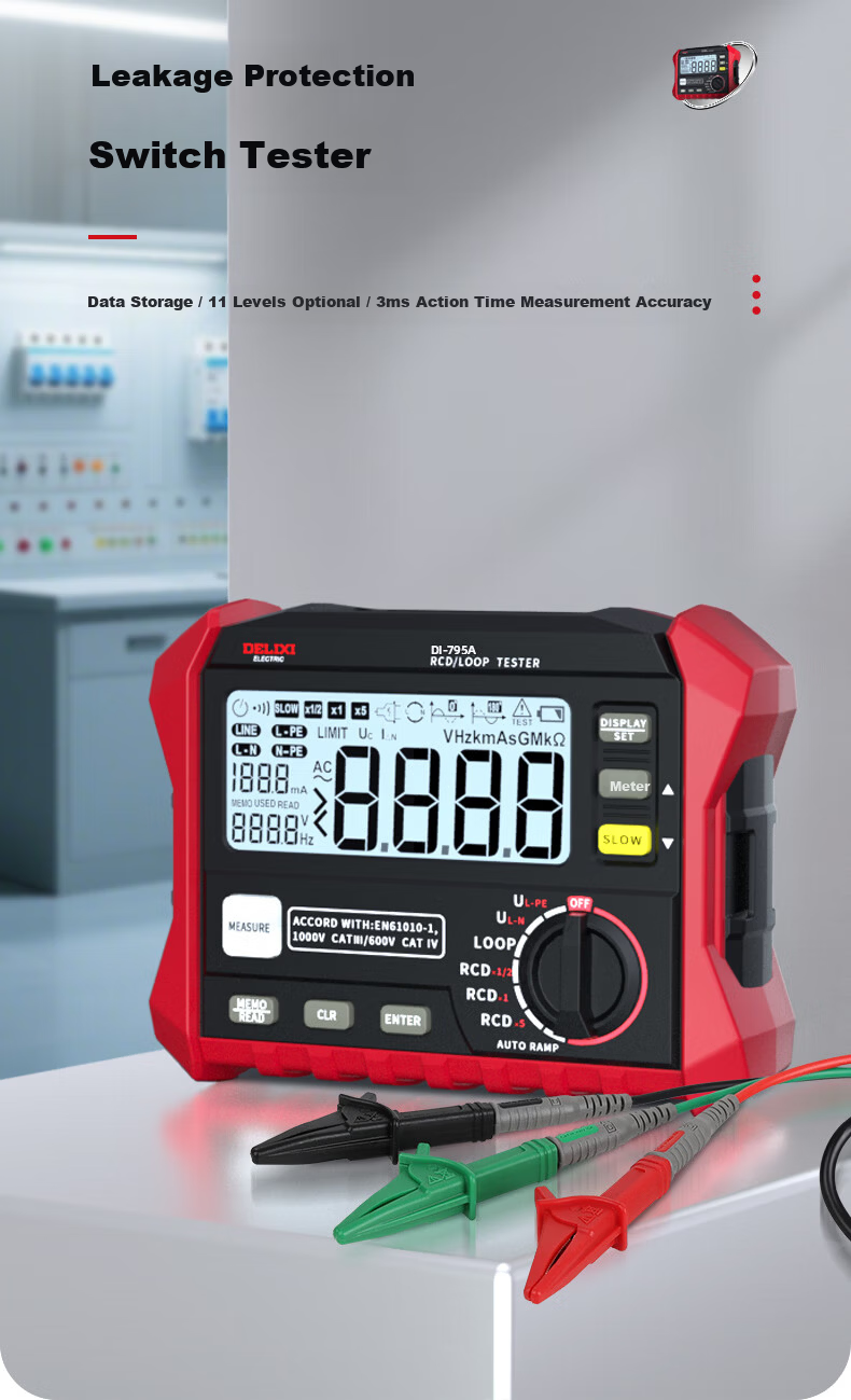 DELIXI ELECTRIC Leakage Protection Switch Tester with Voltage and Loop Resistor, Leakage Current Measurement 10-500mA 4