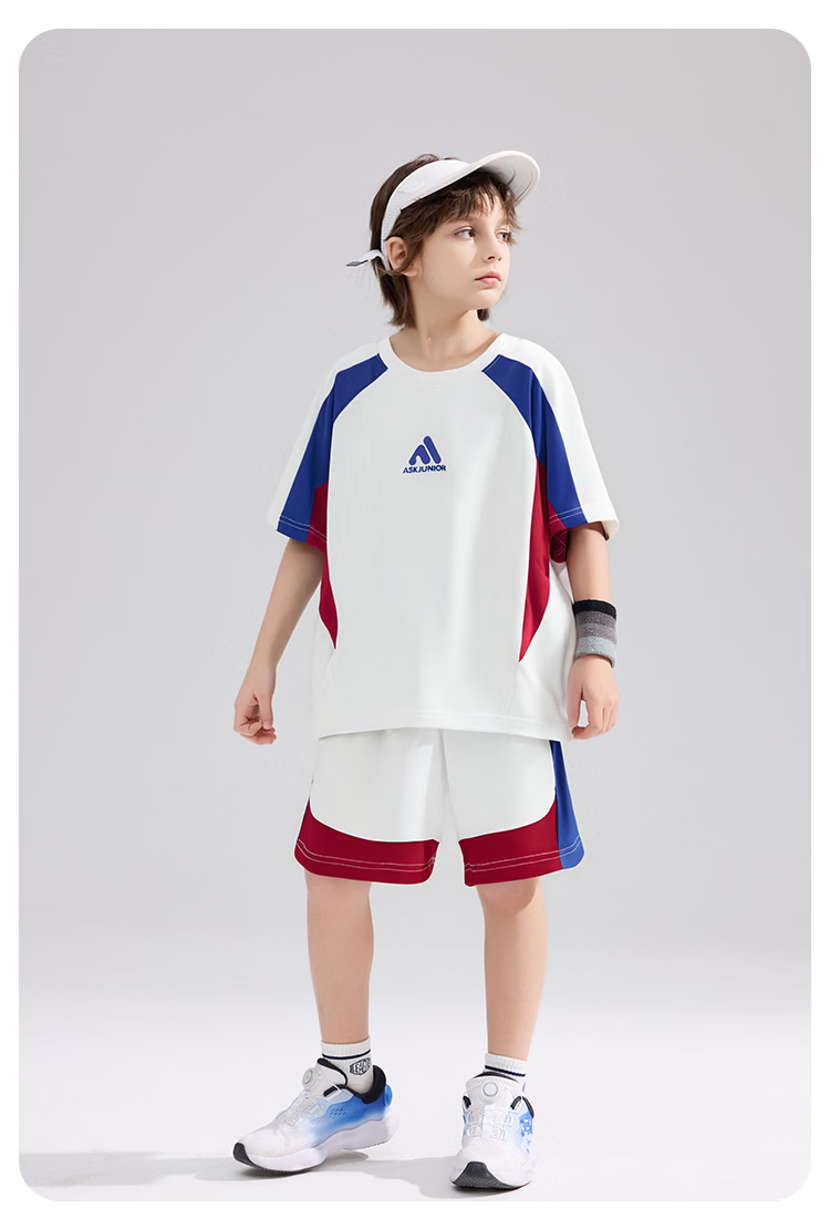 ASK JUNIOR Kids Quick-Dry Sports Summer Set Short Sleeve T-Shirt and Boys Girls Five-Point Shorts Two-Piece Set 14