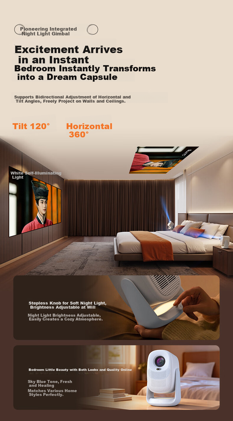 Dayancheng C3 Max Dream Cabin [850CVIA] [TOF Focus], High-Brightness Gimbal Projector, Home Ultra-High Definition Bedroom Portable Projector, High-Definition Smart Home Theater 14