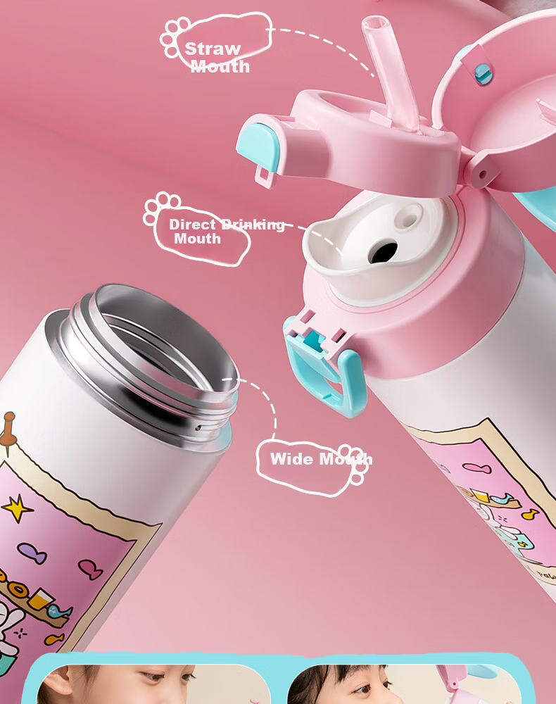 HAERS Kids Insulated Water Bottle Girls High-Quality 316L Stainless Steel Portable Straw Cup Cheese Custard 500ml 7