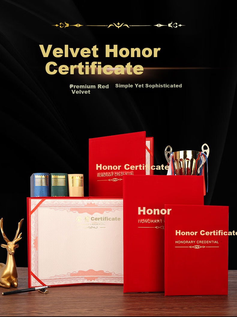 Elifo 10-Pack Red Velvet Honor Certificate Covers with Core, 12K Custom Blank Award Certificate Paper, Training Commendation Certificate Paper, Printable, 20 Sheets A4 Inner Pages 1
