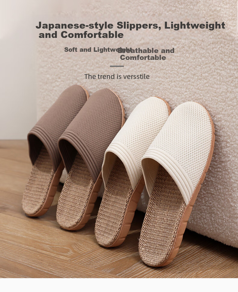 Guoluofi Japanese Style Spring Autumn Linen Slippers Summer Unisex Home Non-Slip Indoor Cotton Linen Floor Sandals Couple Beige 40-41 1