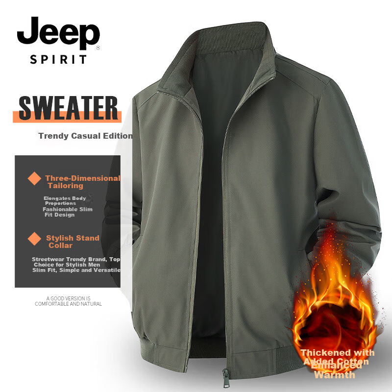 JEEP SPIRIT Men's Casual Autumn Winter Stand Collar Jacket Light Business Men's Wear 2501 Black [Cotton Padded] 3XL