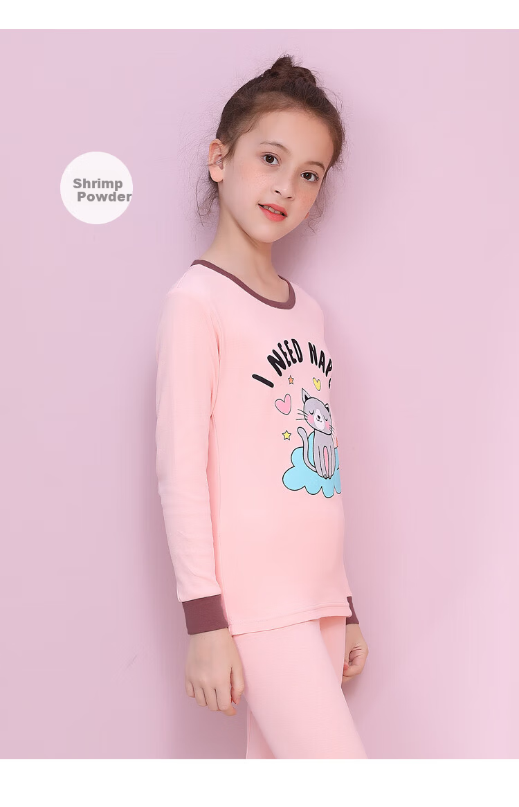 Hodohome Children's Autumn Cotton Thermal Underwear Set for Girls, Light Purple, Size 160 7