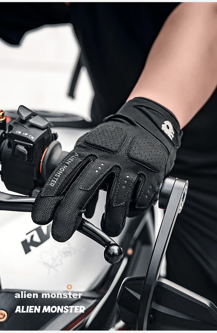 Alien Monster Extreme Summer Motorcycle Riding Gloves Ice Cooling Breathable Anti-Fall Touchscreen Compatible Rider Gear Gray S 15