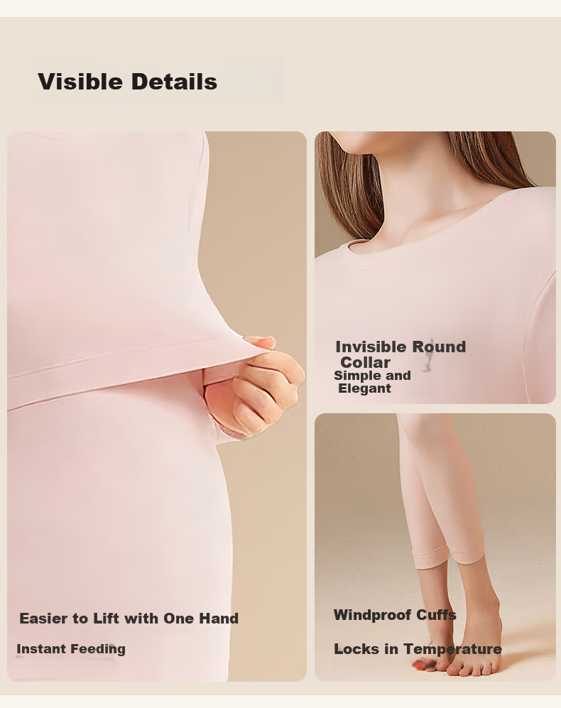 MiiOW Maternity and Nursing A-Class Baby Cotton Thermal Fleece Autumn Winter Warm Underwear Set for Pregnant Women 11