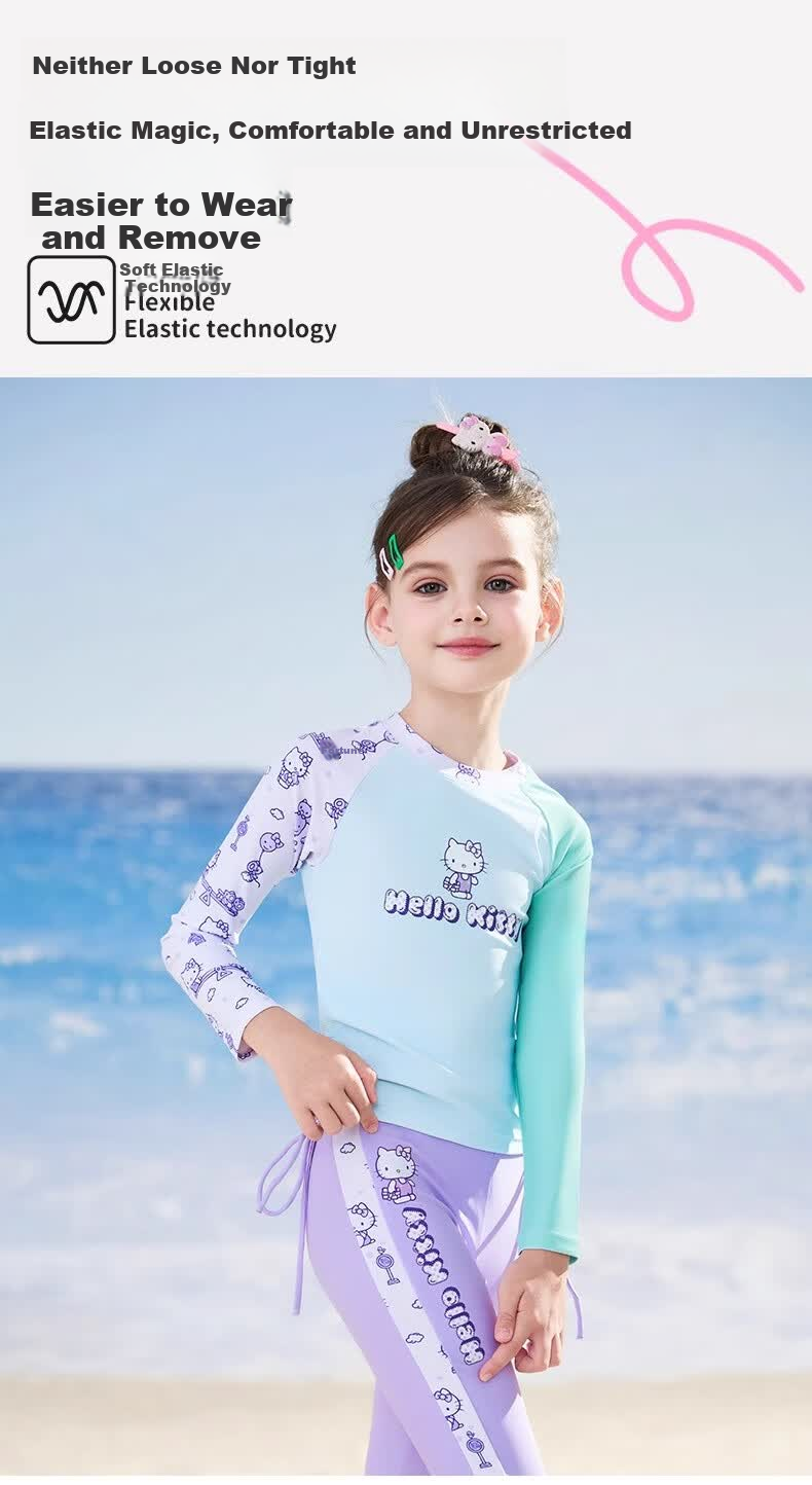 F.DYRAA & Hellokitty Girls' Two-Piece Sun-Protective Swimwear Set A-Class KC522C0062H Pink Size 130 5