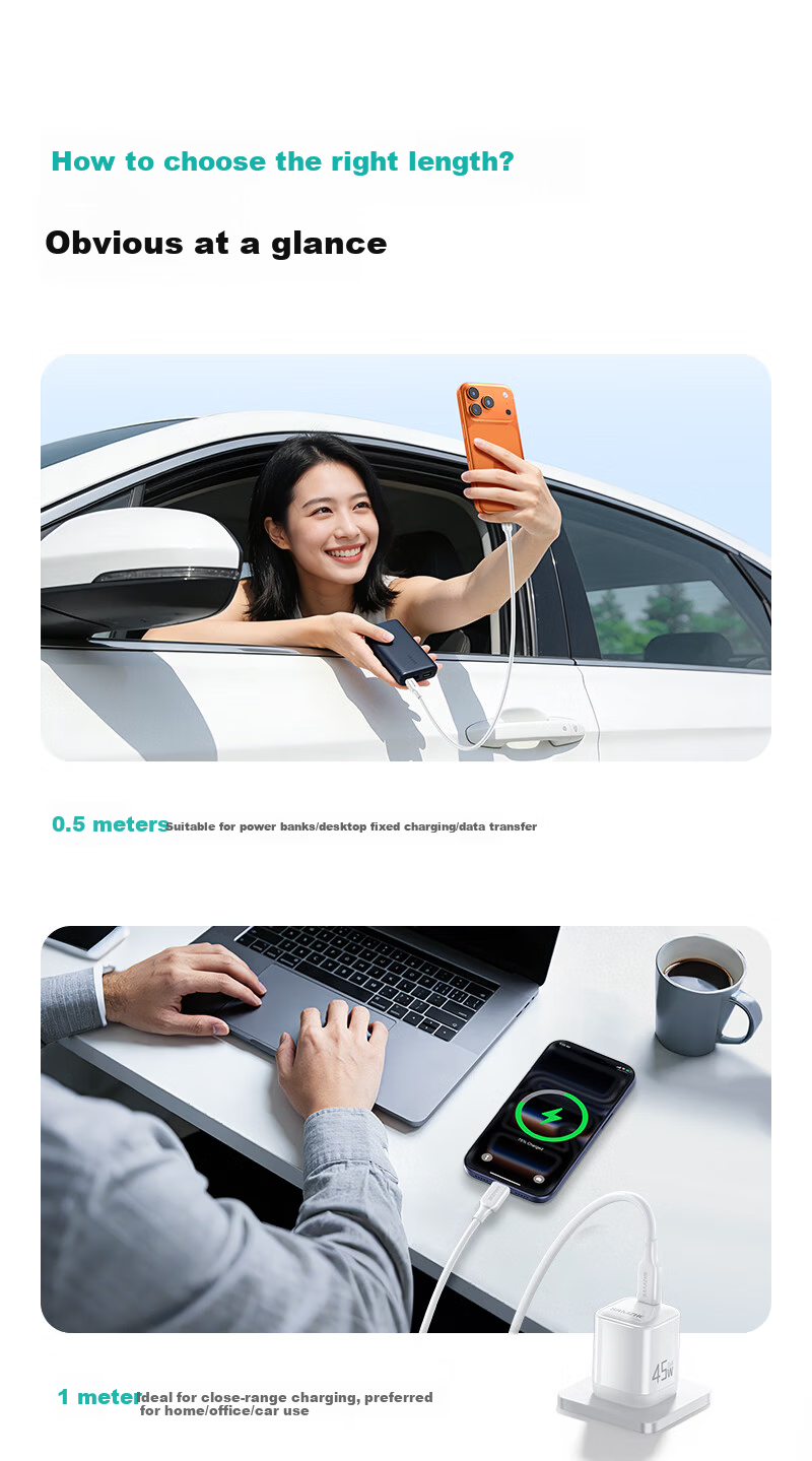 SAMZHE Compatible with Apple 18/17 Charging Cable, Dual Type-C Phone Data Cable, PD60W Fast Charging, Car Charger for IPhone 16/15 Pro Max, Huawei, IPad Tablet Laptop, 0.5 Meters 8