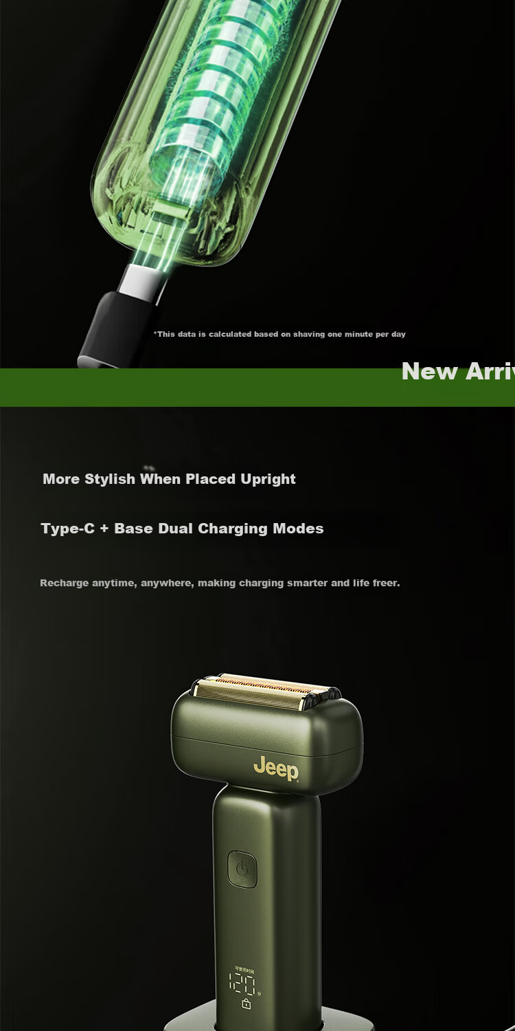 JEEP Electric Shaver Titanium-Coated Reciprocating Smooth Gear Golden Scepter Small Hammer Razor Fast Charging Waterproof Gift for Dad Boyfriend Husband P3 Green 5