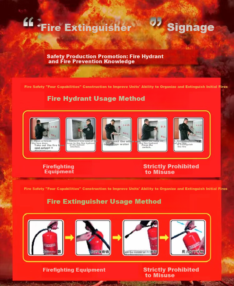 Yiju Changning Fire Safety Warning Signs Fire Extinguisher Usage Instructions PVC Sheets 5-Pack 35*16cm (First Generation) 1