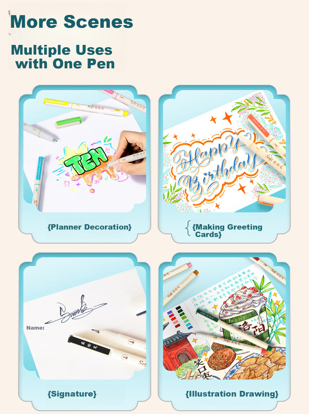 Dianshi Brush Pen Soft Drawing Pen Elegant Pen [Back to School Essential] Elastic Soft Tip Brush Marker Small Script Student Drawing Journal Birthday 310E New National Colors 24-Color Gift Box 8