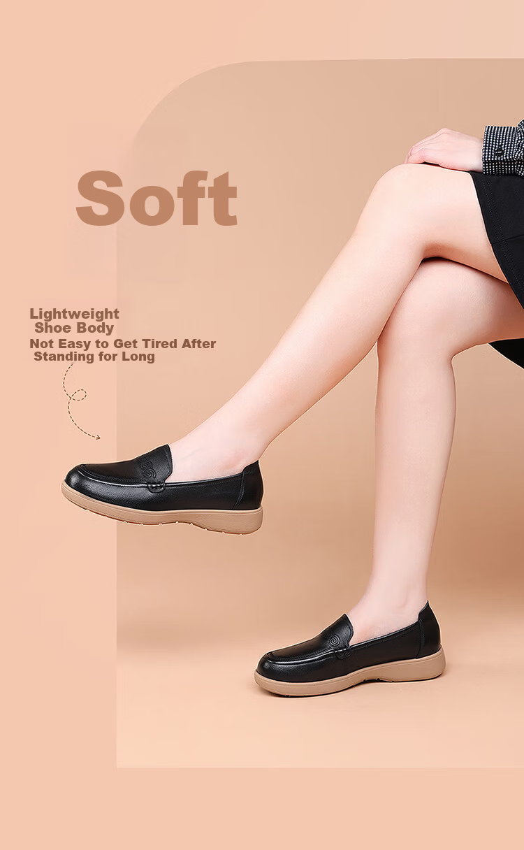 Red Dragonfly Women's Breathable Soft Sole Slip-On Casual Shoes Lightweight Elderly Leather Shoes WTB354101 Black Size 35 2