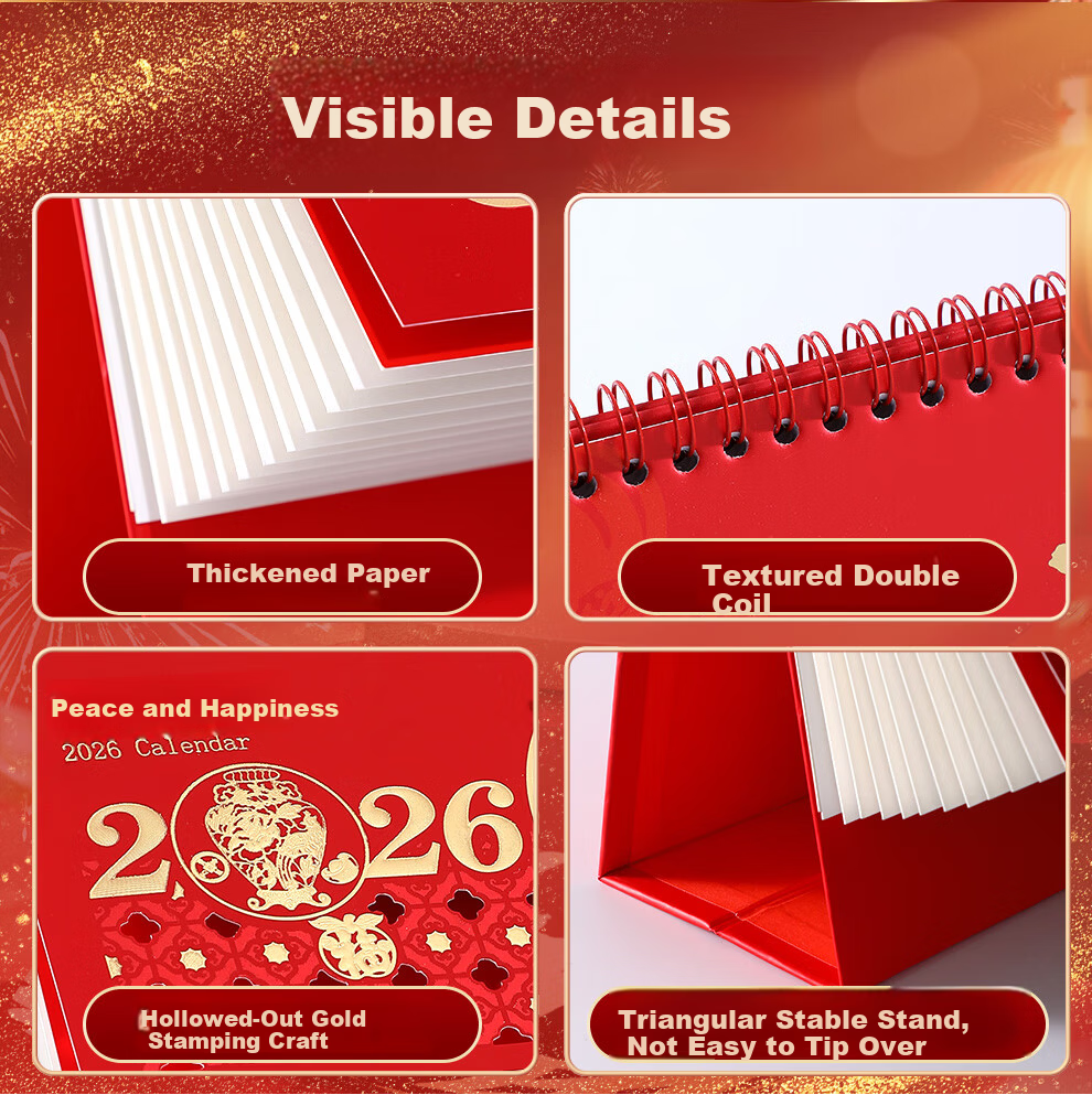 Langjie 2026 Desk Calendar Red Horse Year Monthly Large Grid Writing Planner Office Desktop Calendar Customizable 5
