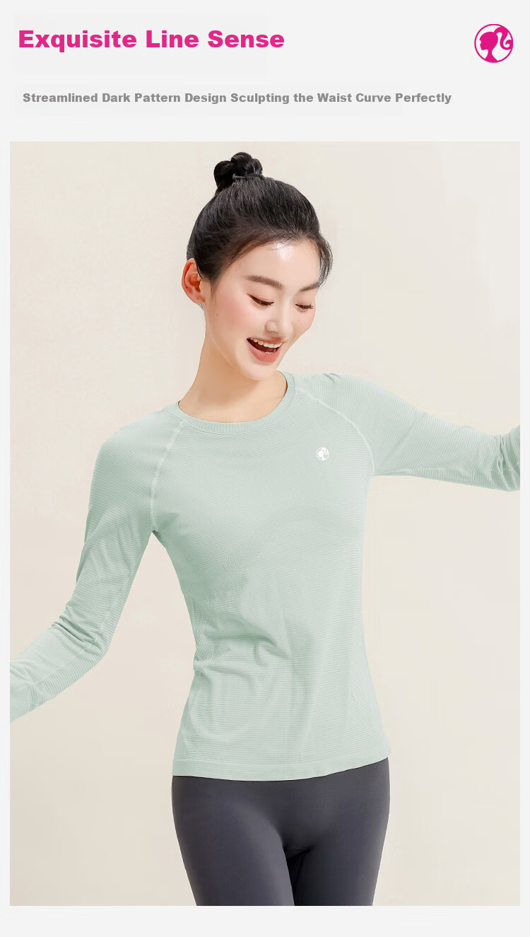 Barbie Women's Sports T-Shirt Pilates Activewear Hollow Jacquard Seamless Badminton Shirt 5