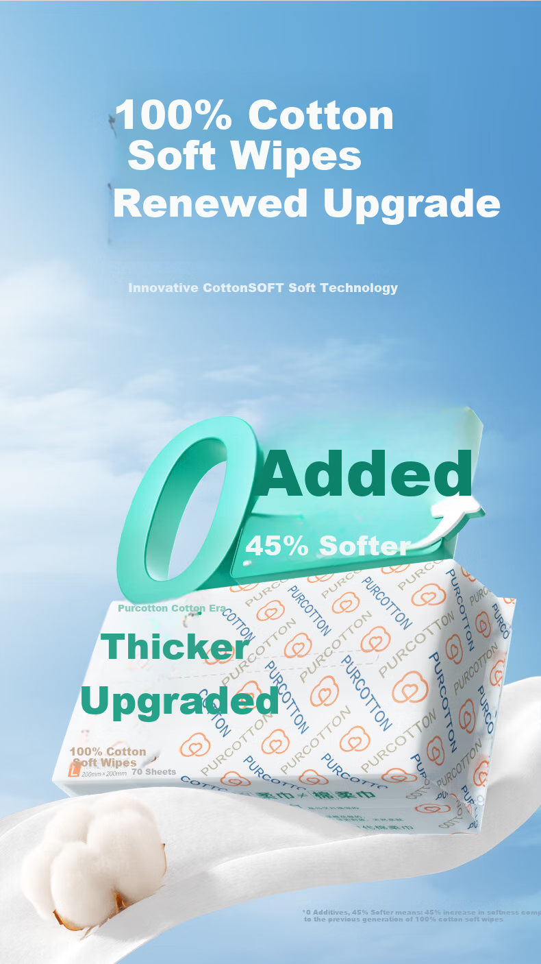 PurCotton [Sun Yingsha Edition] Disposable Facial Wipes JD Self-operated Cotton Soft Towels Thickened 60gsm 20*20cm 3