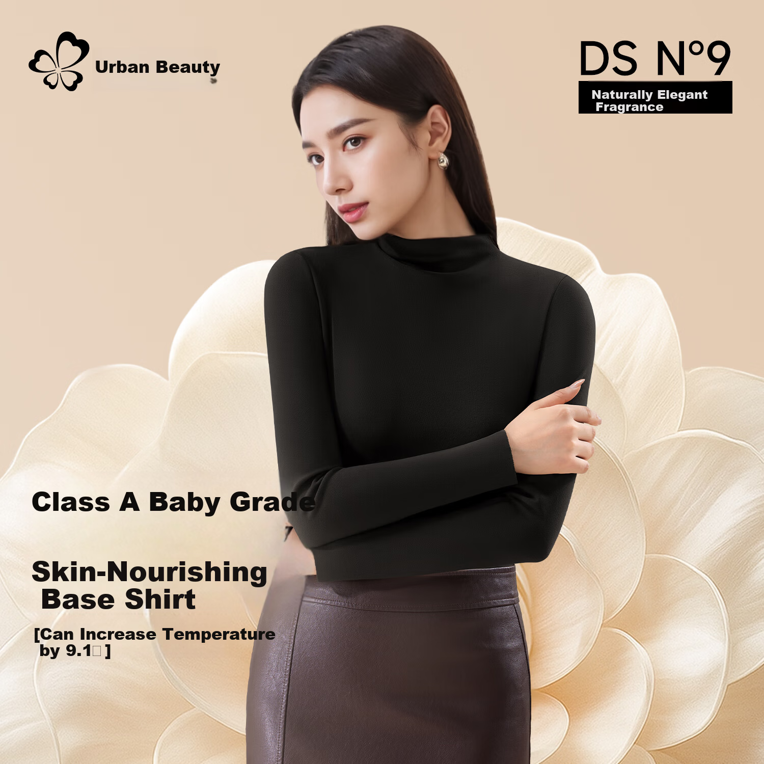 Urban Beauty [Class A Camellia] Women's Thermal Underwear Autumn Winter Antibacterial Half Turtleneck Slim Fit Base Shirt