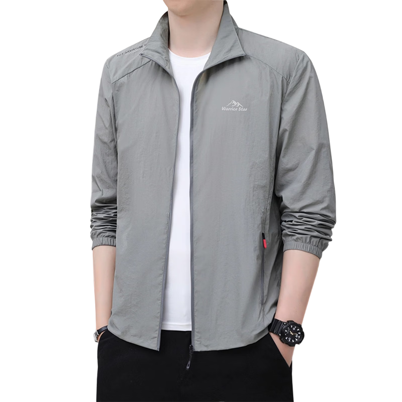 Warrior Men's Summer Sun Protection Jacket, Stand Collar Lightweight Cooling Ice Silk Breathable Quick-Dry Skin Jacket