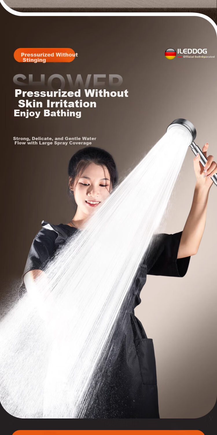 ILeddog 【Germany】304 Thickened Stainless Steel Pressurized Shower Head Universal Handheld Bathroom Single Nozzle 6