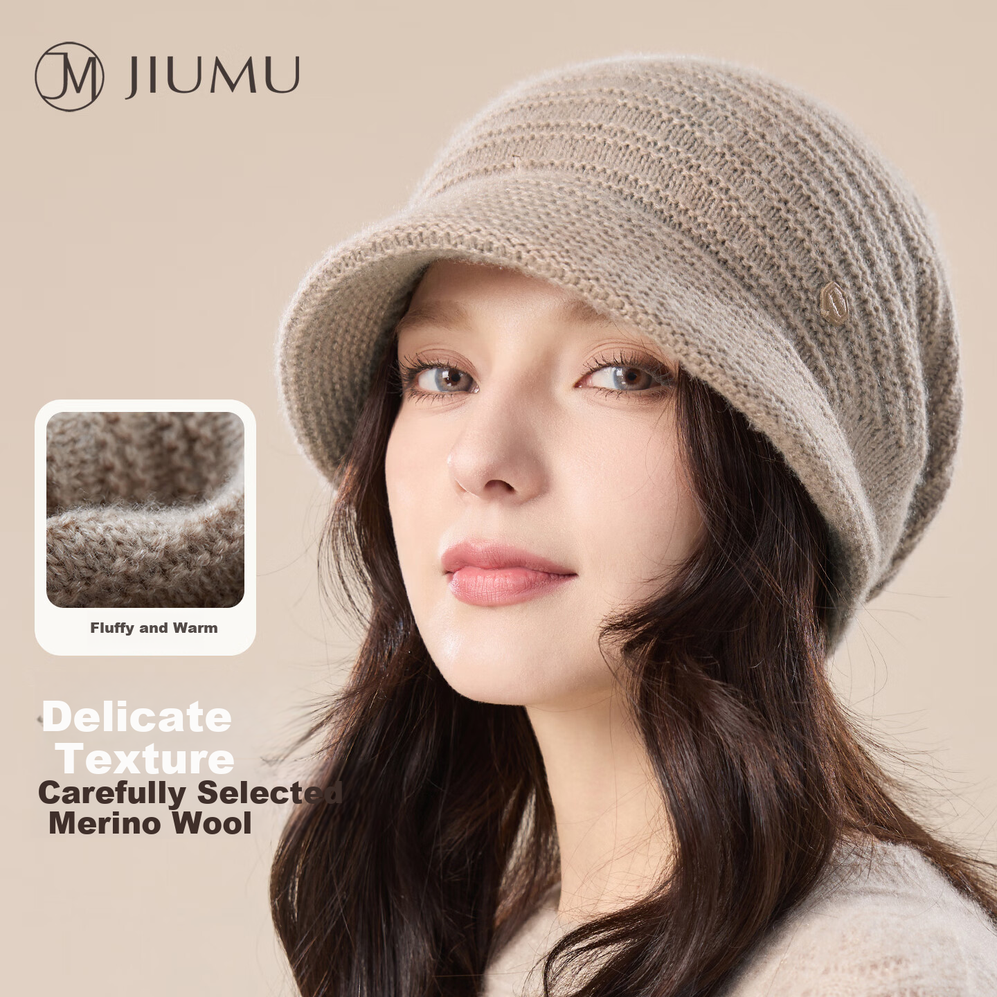 JIUMU Women's Thickened Warm Sheep Wool Knit Beanie Hat Autumn Winter Cold Weather Slouchy Hat