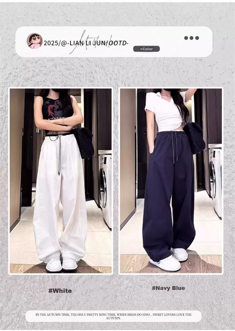 Langsha Women's American Style Work Pants Spring 2026 New High Waist Drawstring Colorblock Quick-Dry Sports Pants Loose Casual Curved Leg Pants 3