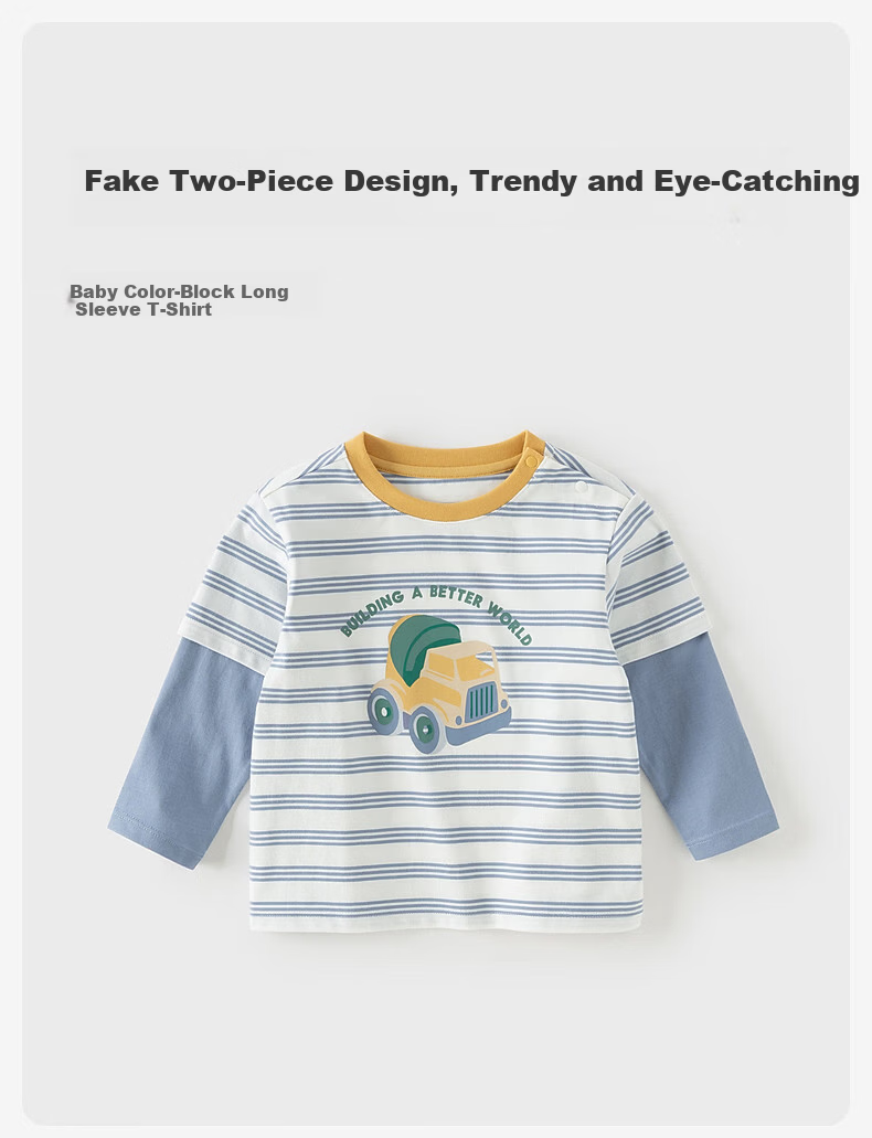 DAVE & BELLA Kids Cotton T-Shirt Boys Spring Fake Two-Piece Striped Base Shirt Class A 1