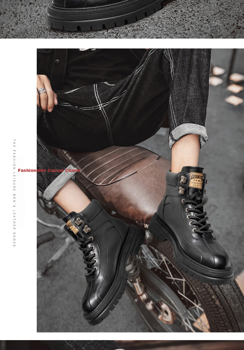 Bull Family Martin Boots Men Autumn Winter New British Style Men's Boots Thick Sole Genuine Leather Work Boots Men 8