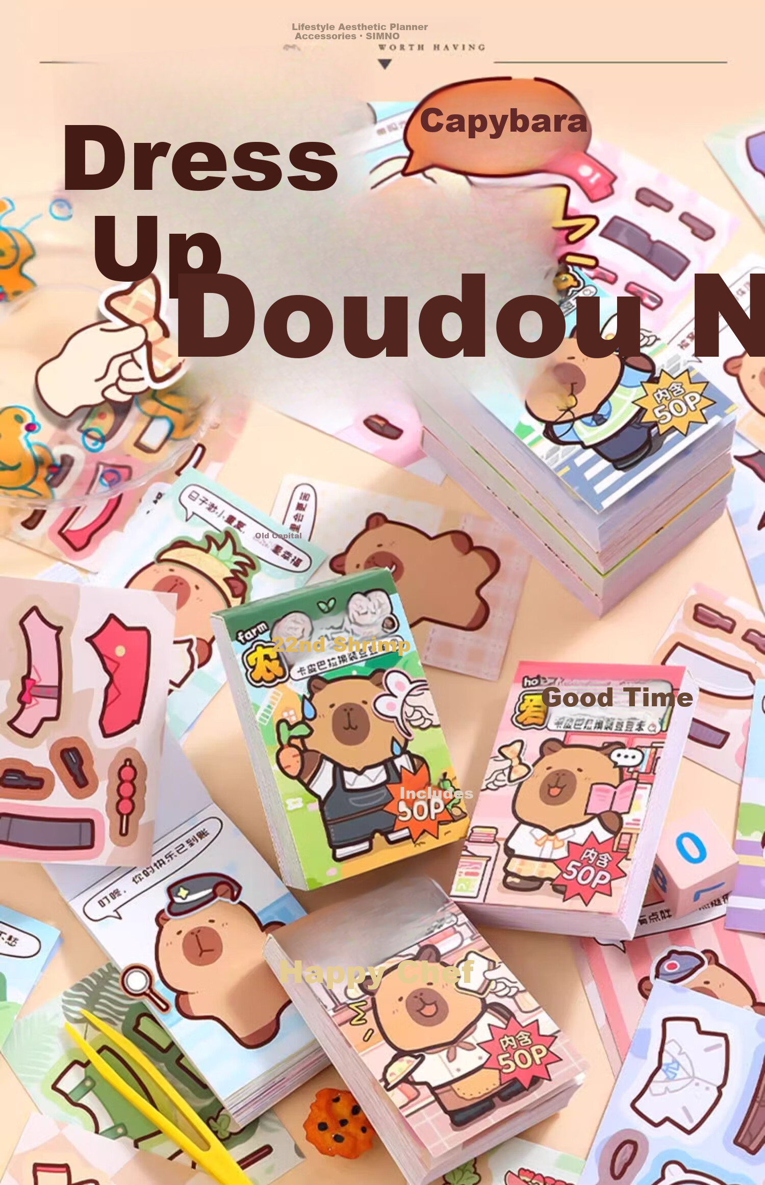 Class 3-2 Capybara Dress-Up Doudou Book Dress-Up Wardrobe Sticker Album DIY Children's Craft Sticker Book Cute Cartoon Princess Toy Book Role Play (Blue) 1
