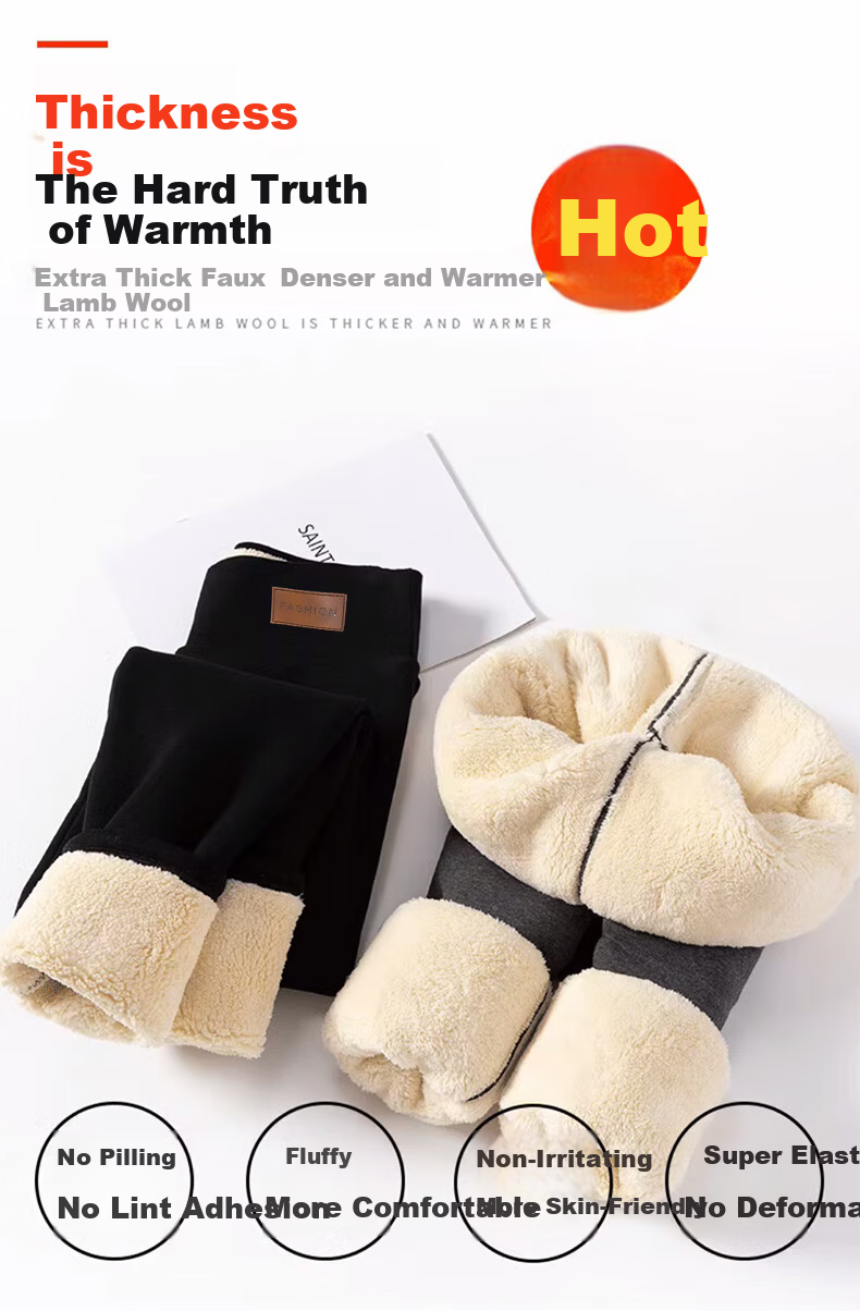 Langsha Women's Thick Fleece Lined Leggings Autumn Winter High Waist Slim Fit Plus Size Black Lamb Wool Cotton Pants 3