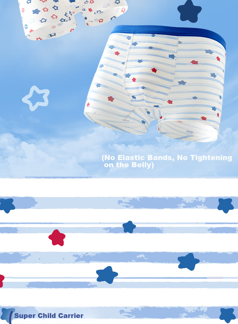 Gb Kids Boys' 10A Antibacterial Breathable Cotton Boxer Briefs Baby Underwear 3-Pack Starry Fun 160 2