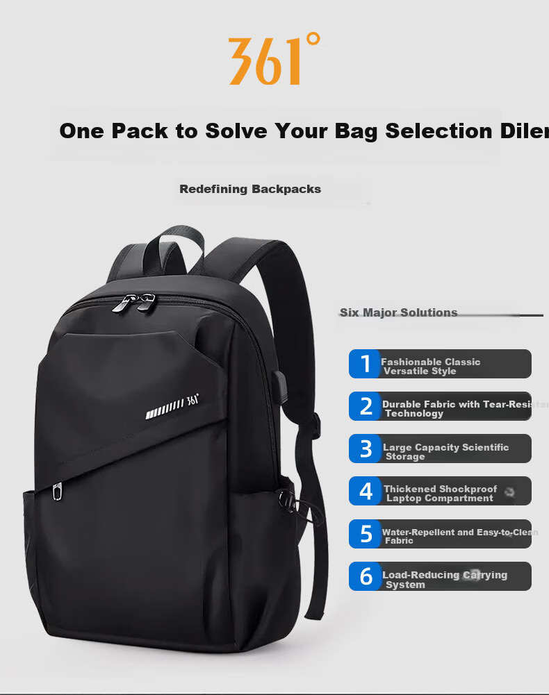 361° Men's Backpack Large Capacity Laptop Bag Business Commuter Travel Waterproof Lightweight School Bag 3