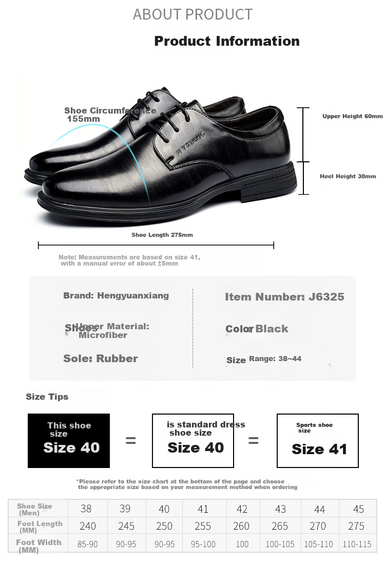 Hengyuanxiang Men's Business Casual Lace-up Derby Dress Work Wedding Shoes J6325 Black 41 6