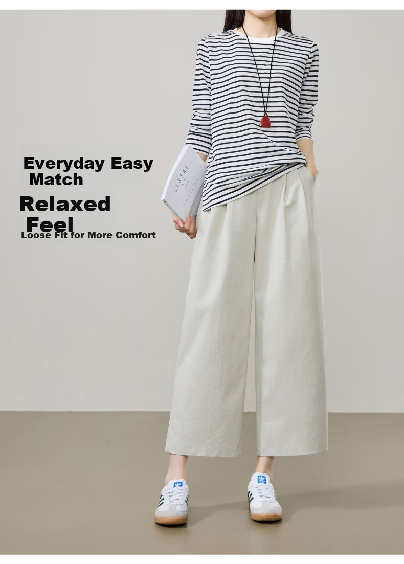 ESE-Y Wrinkle-Resistant Titanium Cotton Nine-Point Straight Wide-Leg Pants for Women 2026 Spring New Draped Casual Pants Navy Blue 27 12