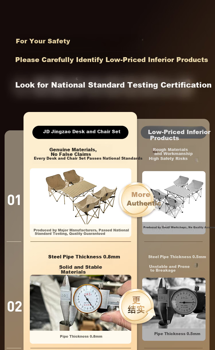 JD Jingzao Outdoor Folding Chair and Table Set 1 Table 4 Chairs Medium Moon Chair Camping Picnic Furniture 1