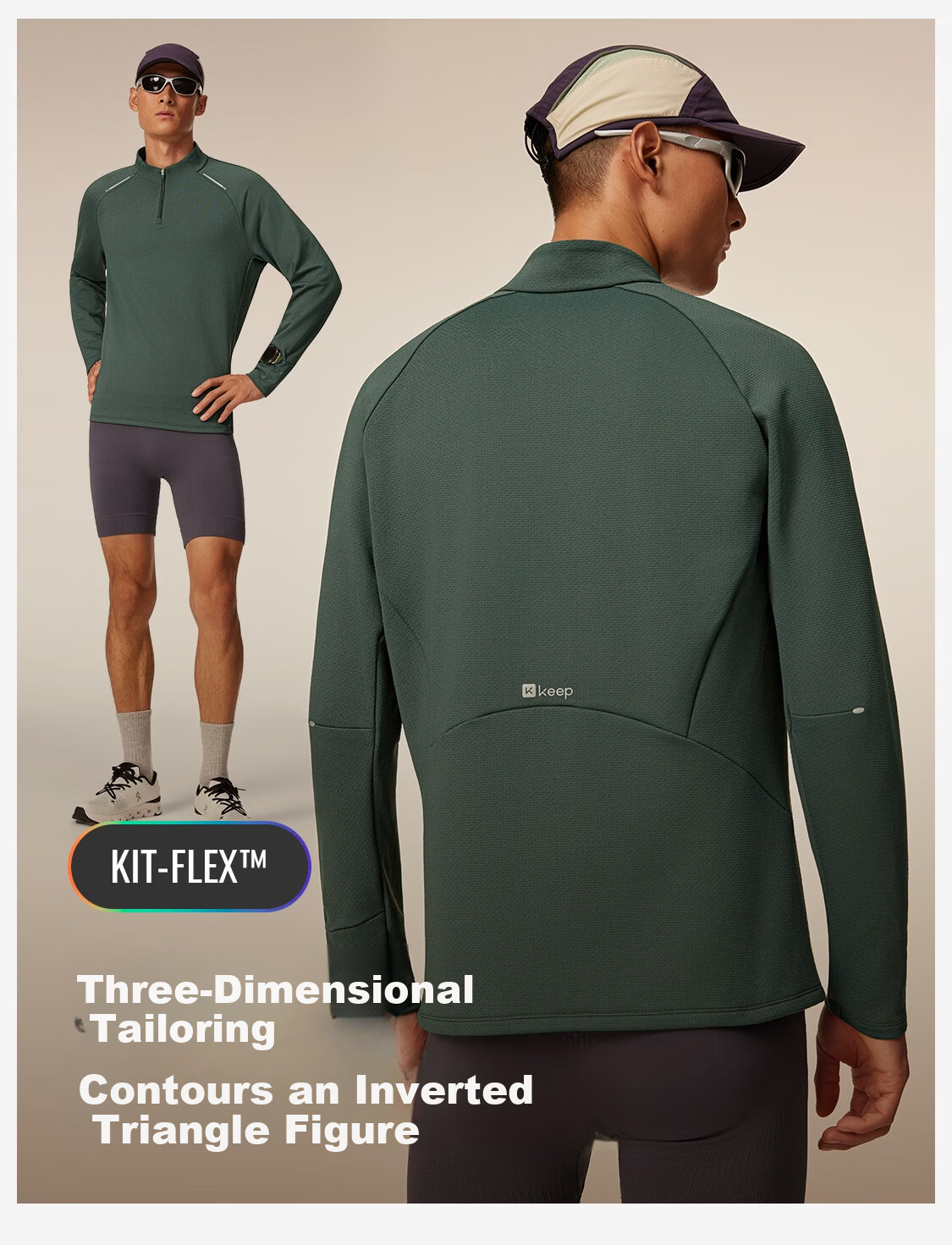 Keep Men's Sports T-Shirt Autumn Winter Breathable Quick-Dry Gym Half-Zip Stand Collar Running Long Sleeve Tee 8814 9