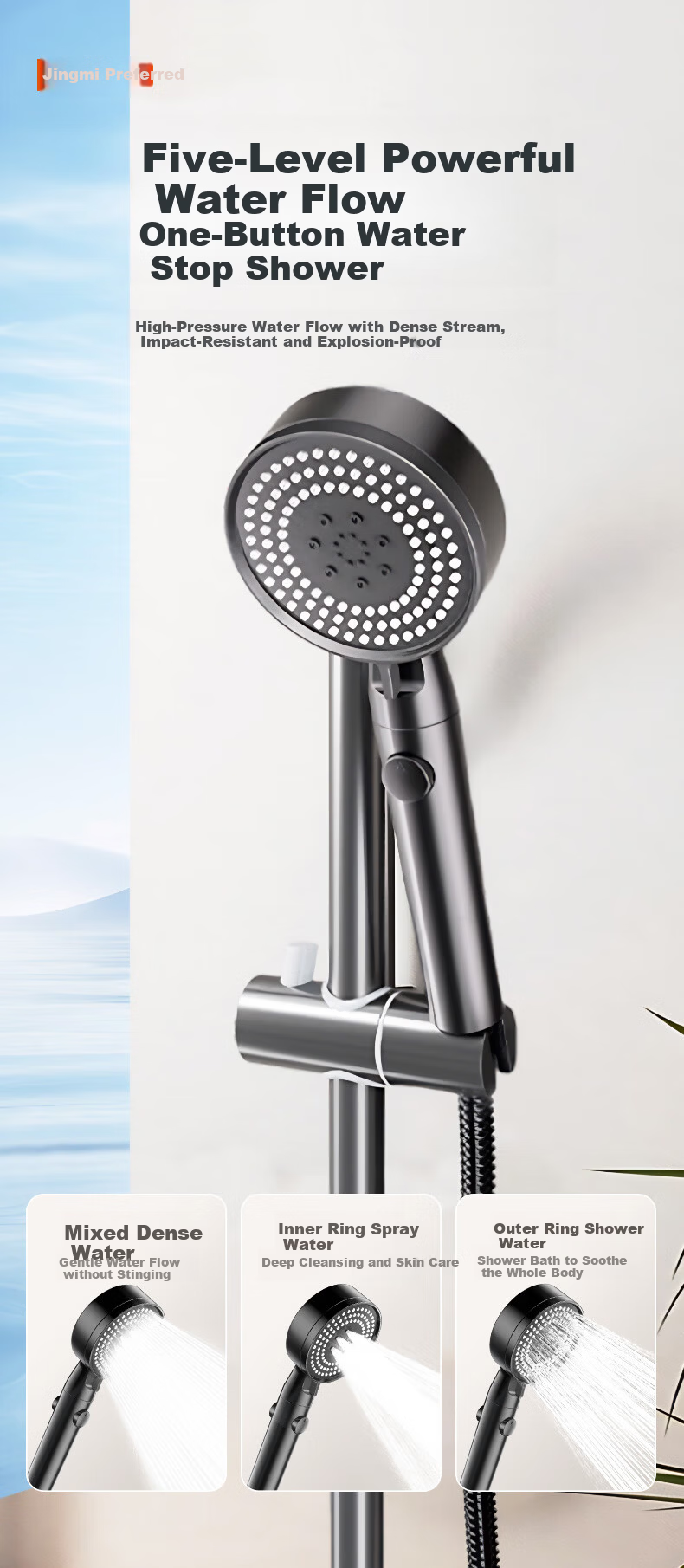 Jingmi Premium 15cm Large Panel High-Pressure Handheld Shower Head 1