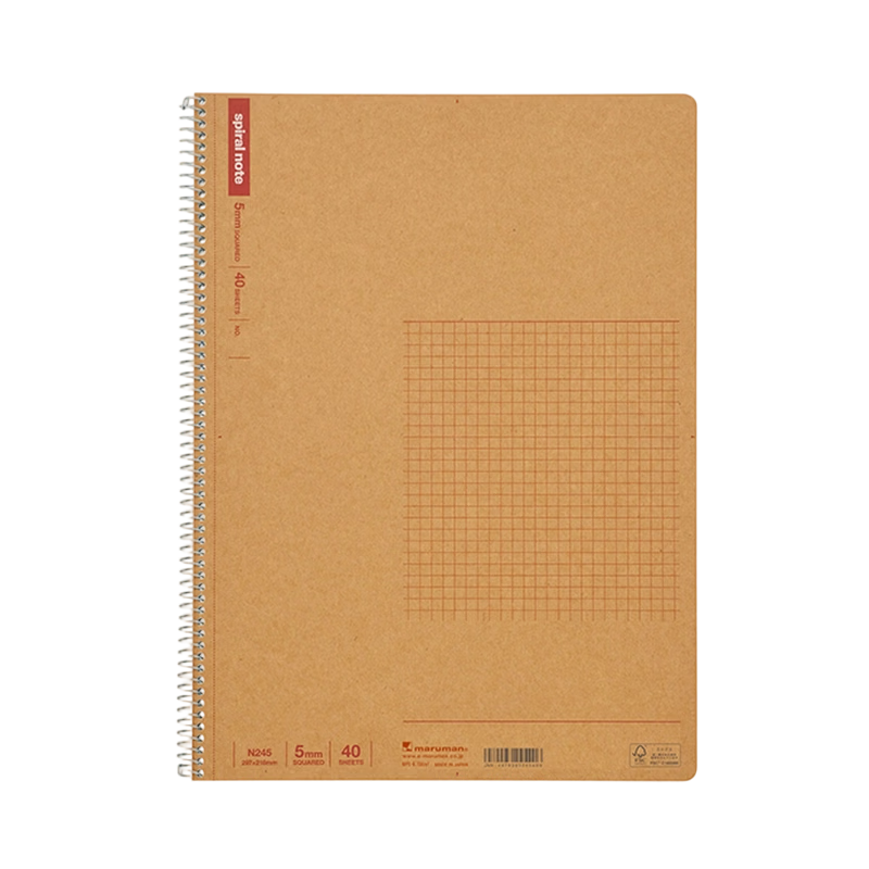MARUMAN A4 Coil Notebook Spiral Kraft Paper Notebook Student Error Correction Exam Prep Notebook [A4 Coil Notebook - 5mm Grid] 40 Pages