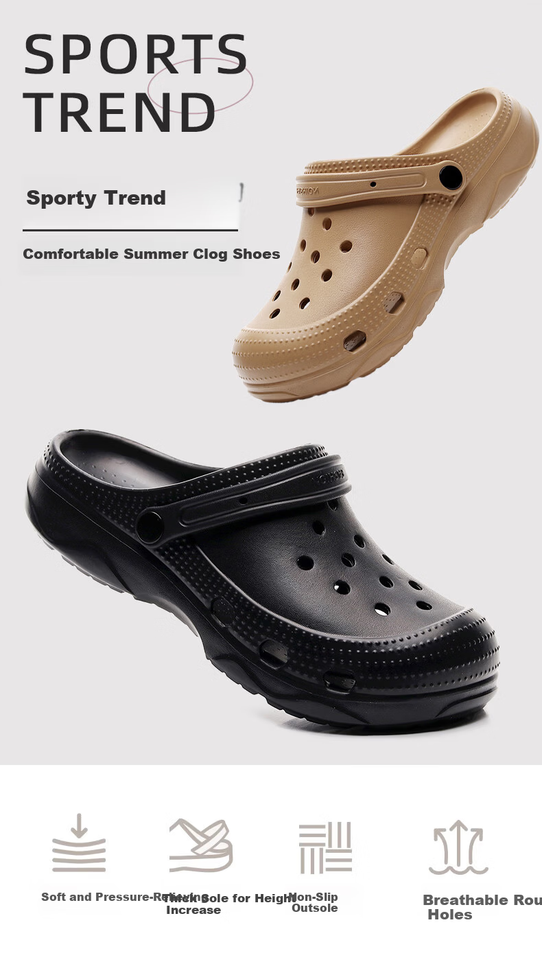 Aphrodite Men's Summer Beach EVA Non-Slip Clog Sandals, Flat Closed-Toe Slip-On, Khaki Size 44-45 1