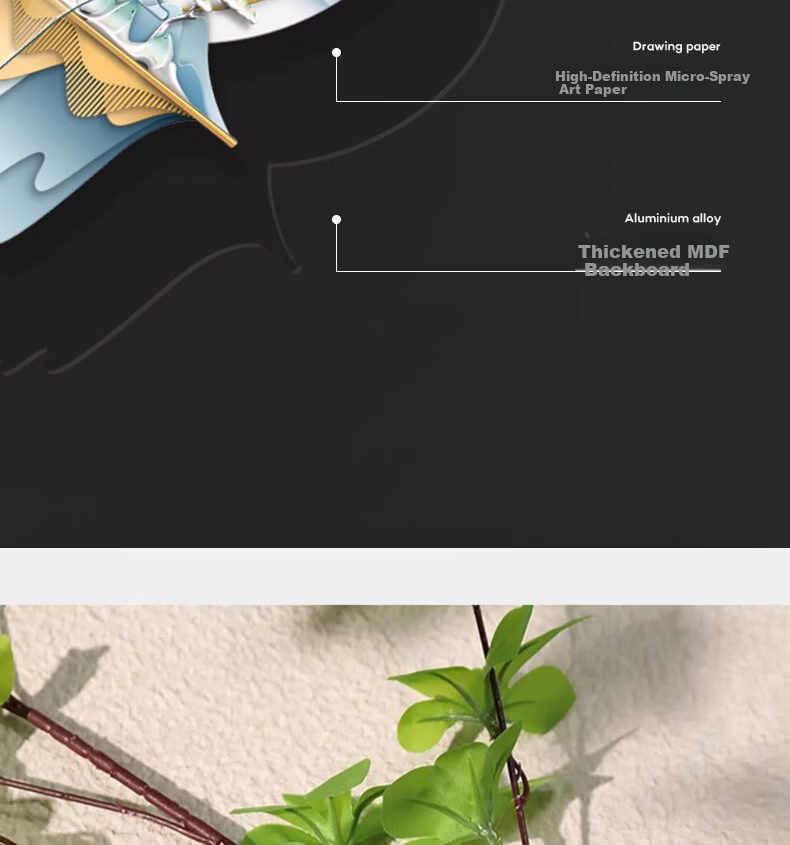 Mao Jiu Jiang Restaurant Decorative Painting Cream Style Living Room Clock Dining Room Wall Art Flower Realistic Artificial Green Plant Creative Wall Mural 13