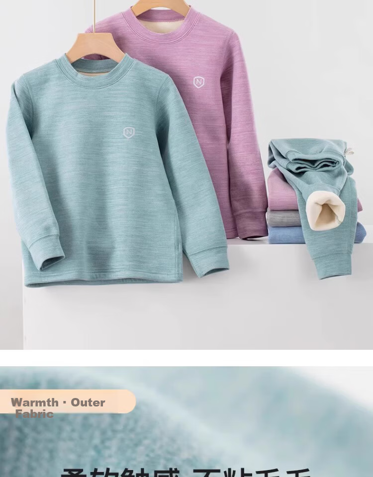Nubiwear Kids Thermal Underwear Set Boys Winter Fleece Thickened Clothes Girls Autumn Base Layer Top and Bottom 3